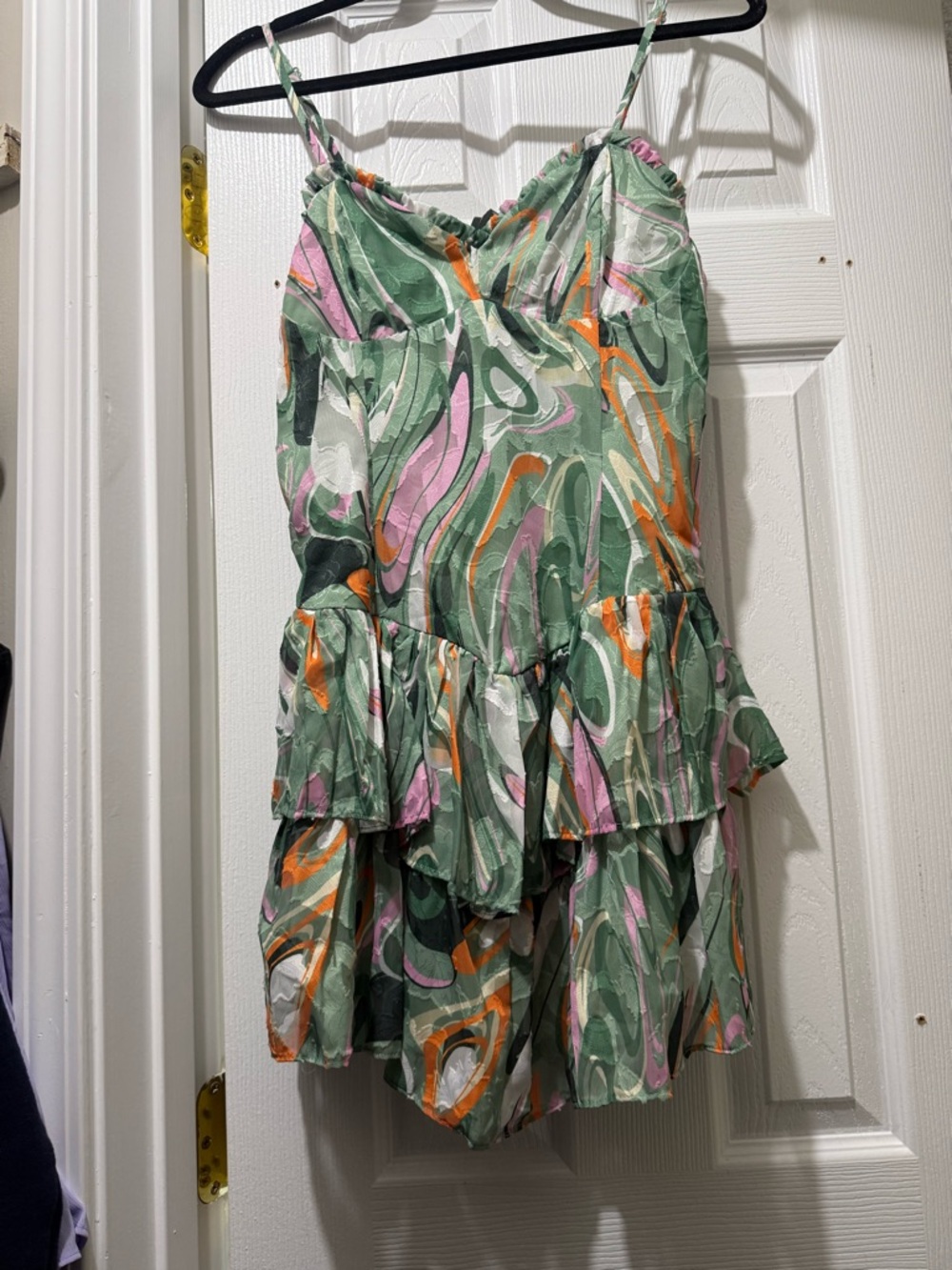 wild fable Green Swirl Tiered Ruffle Mini Dress with Pink & Orange